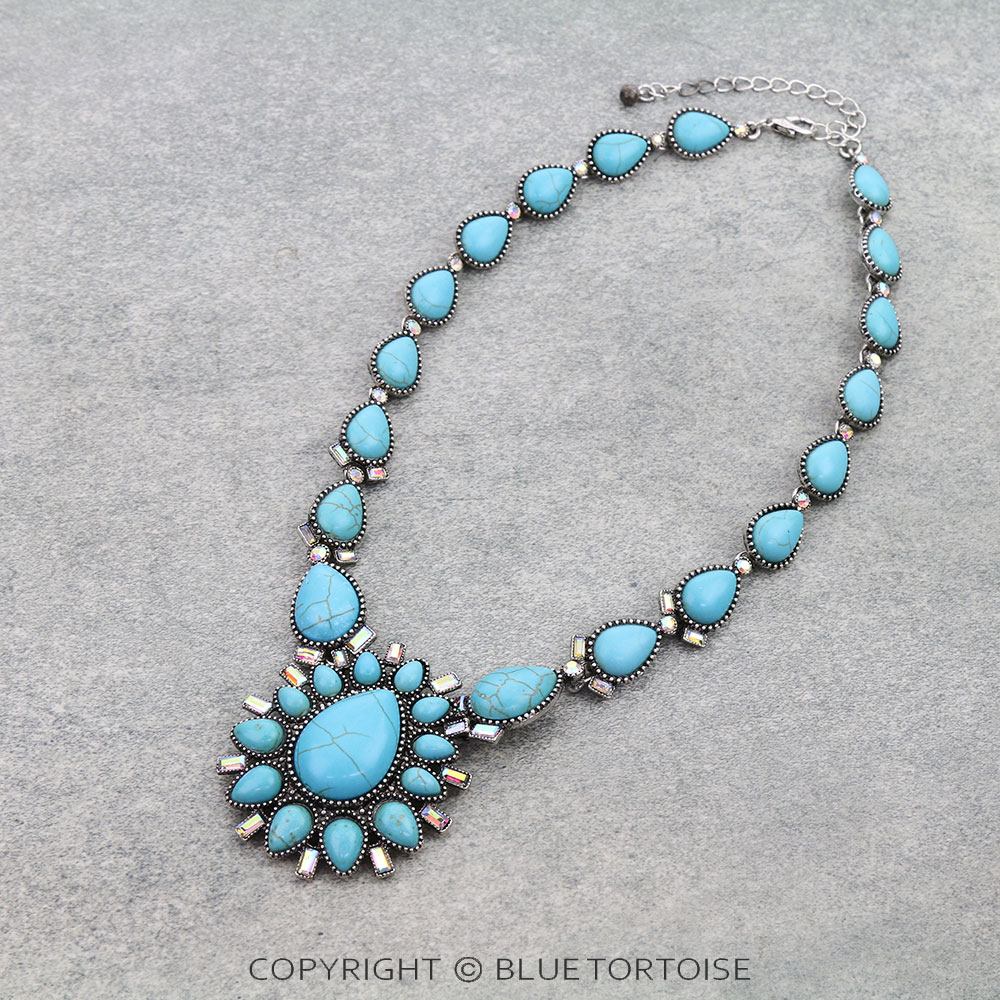 Western Teardrop Concho Stone Necklace