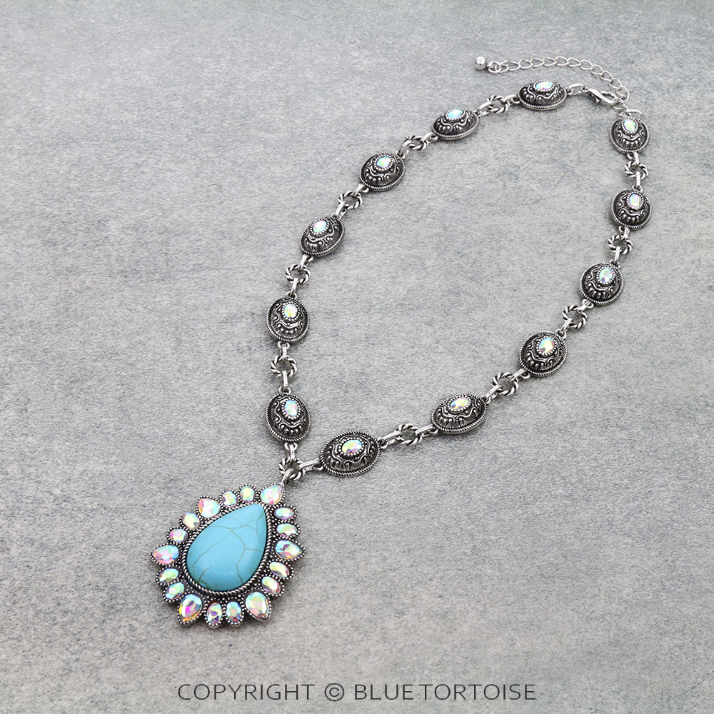 Western Teardrop Concho Stone Necklace