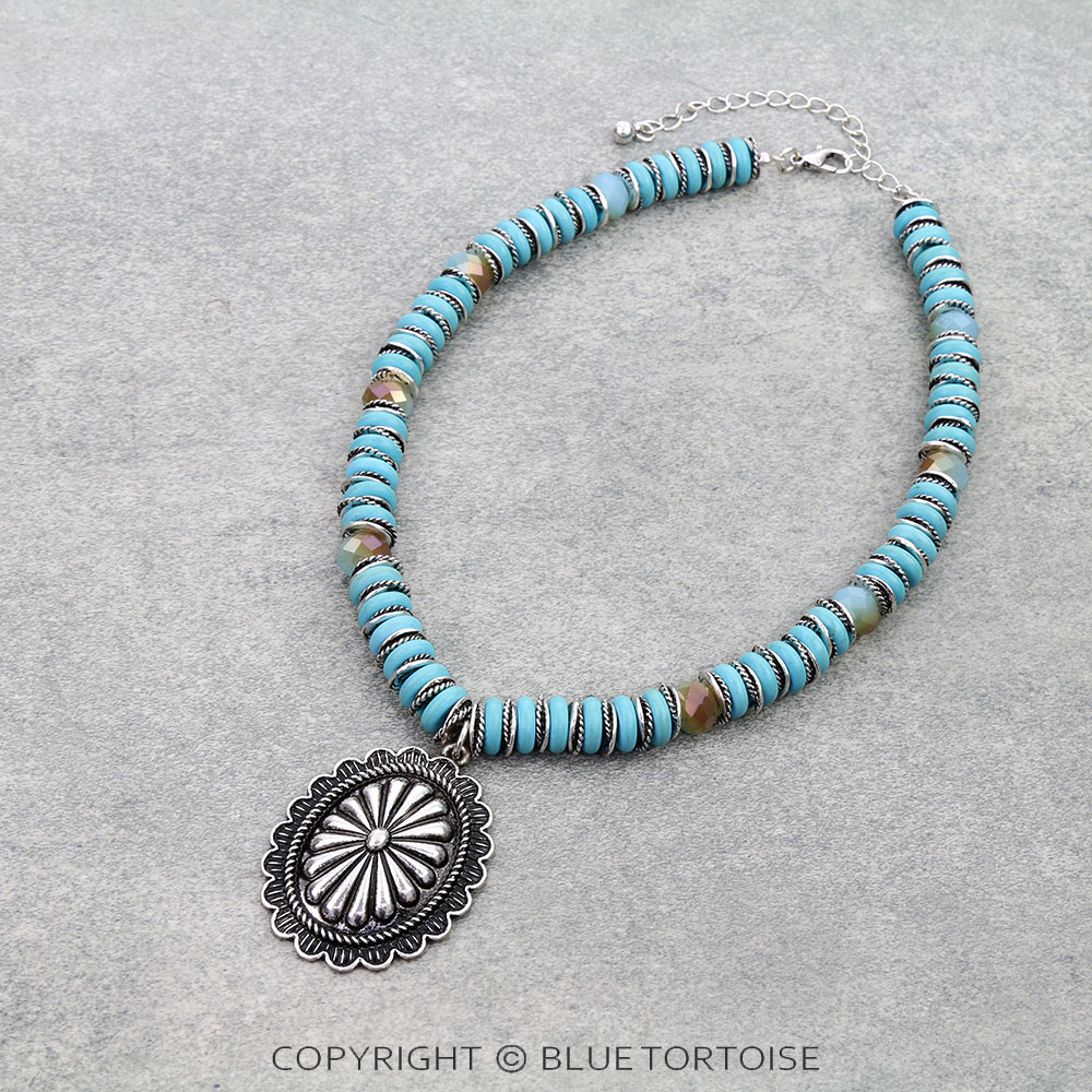 Western Concho Genuine Stone Bead Necklace