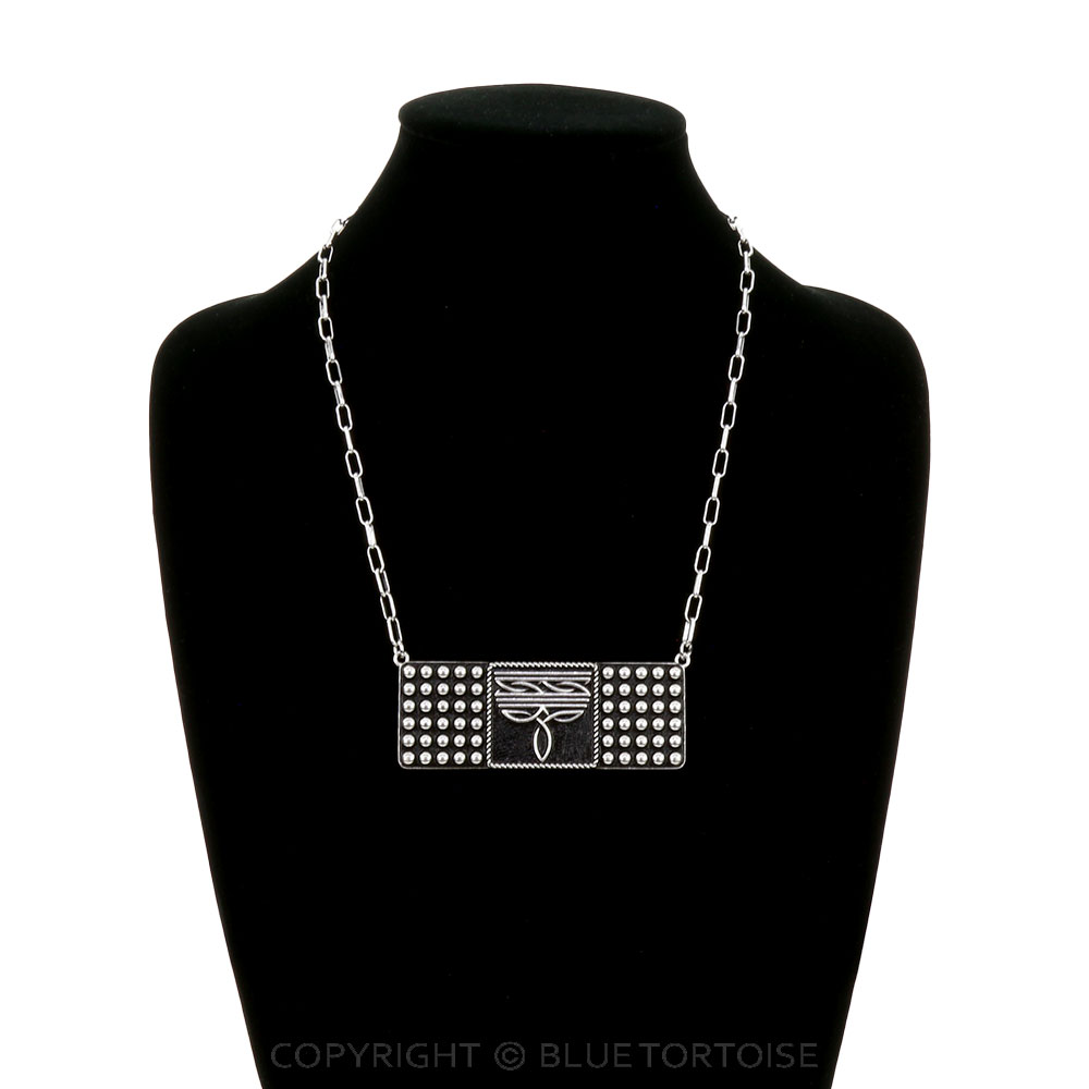 Western Boot Stitched Metal Plate Necklace - Image 2