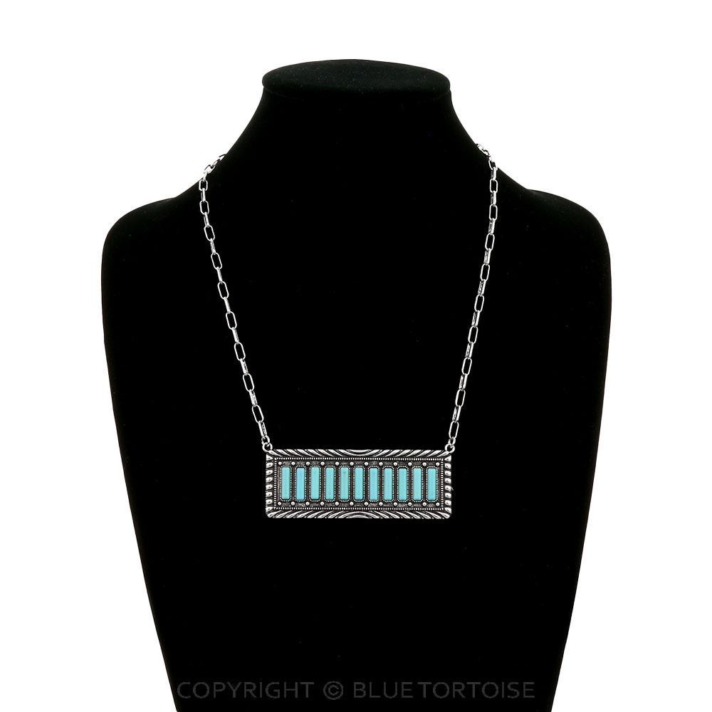 Western Stone Metal Plate Necklace - Image 2