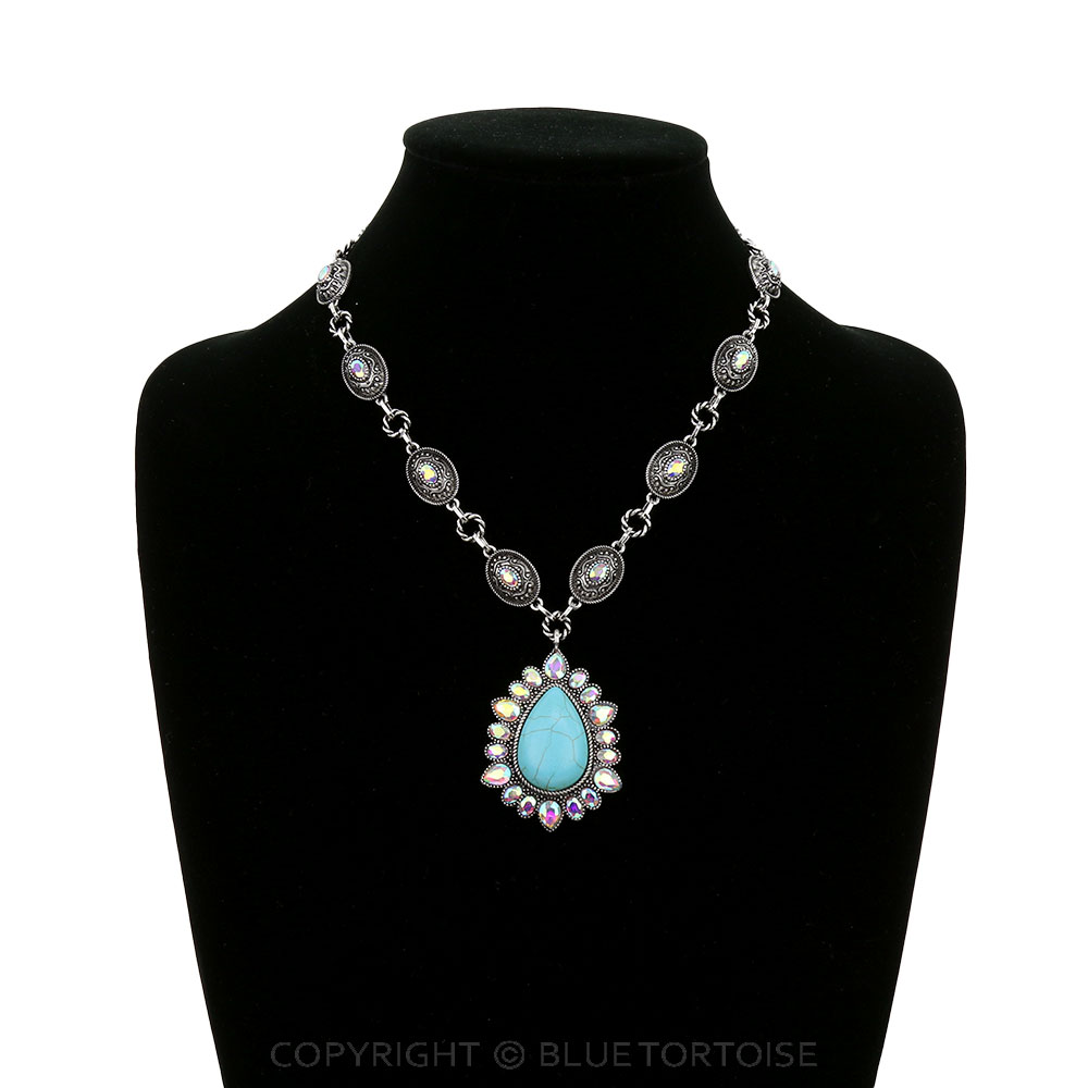 Western Teardrop Concho Stone Necklace - Image 2