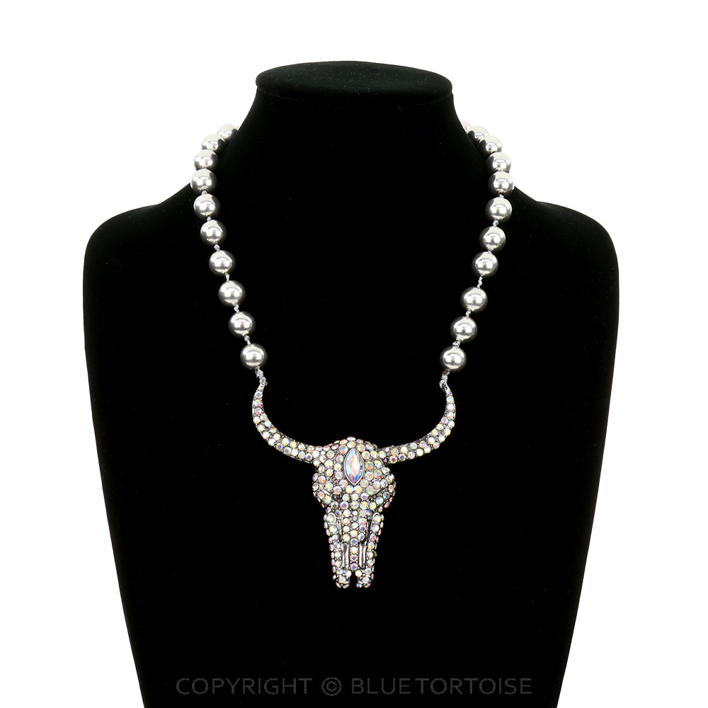 Western Stone Studded Steer Skull Necklace - Image 2