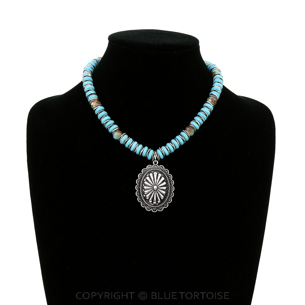 Western Concho Genuine Stone Bead Necklace - Image 2