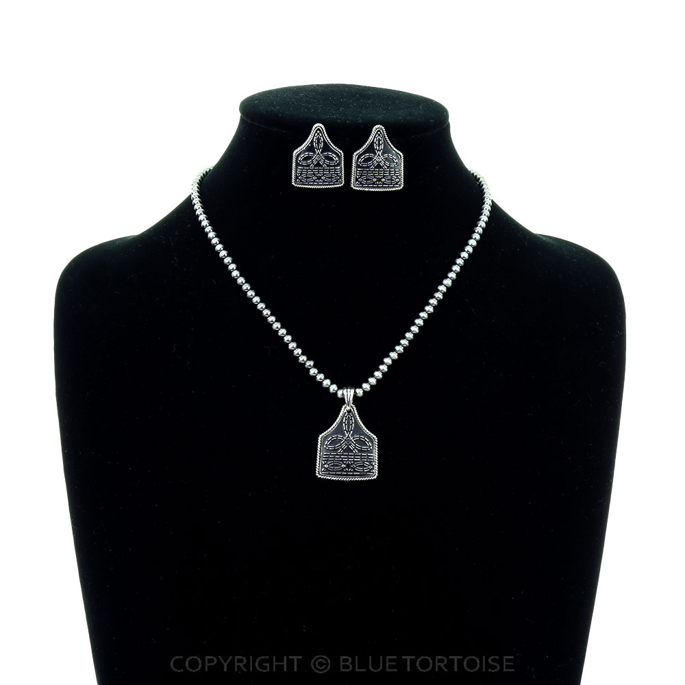 Western Boot Stitched Ear Tag Necklace Set - Image 2