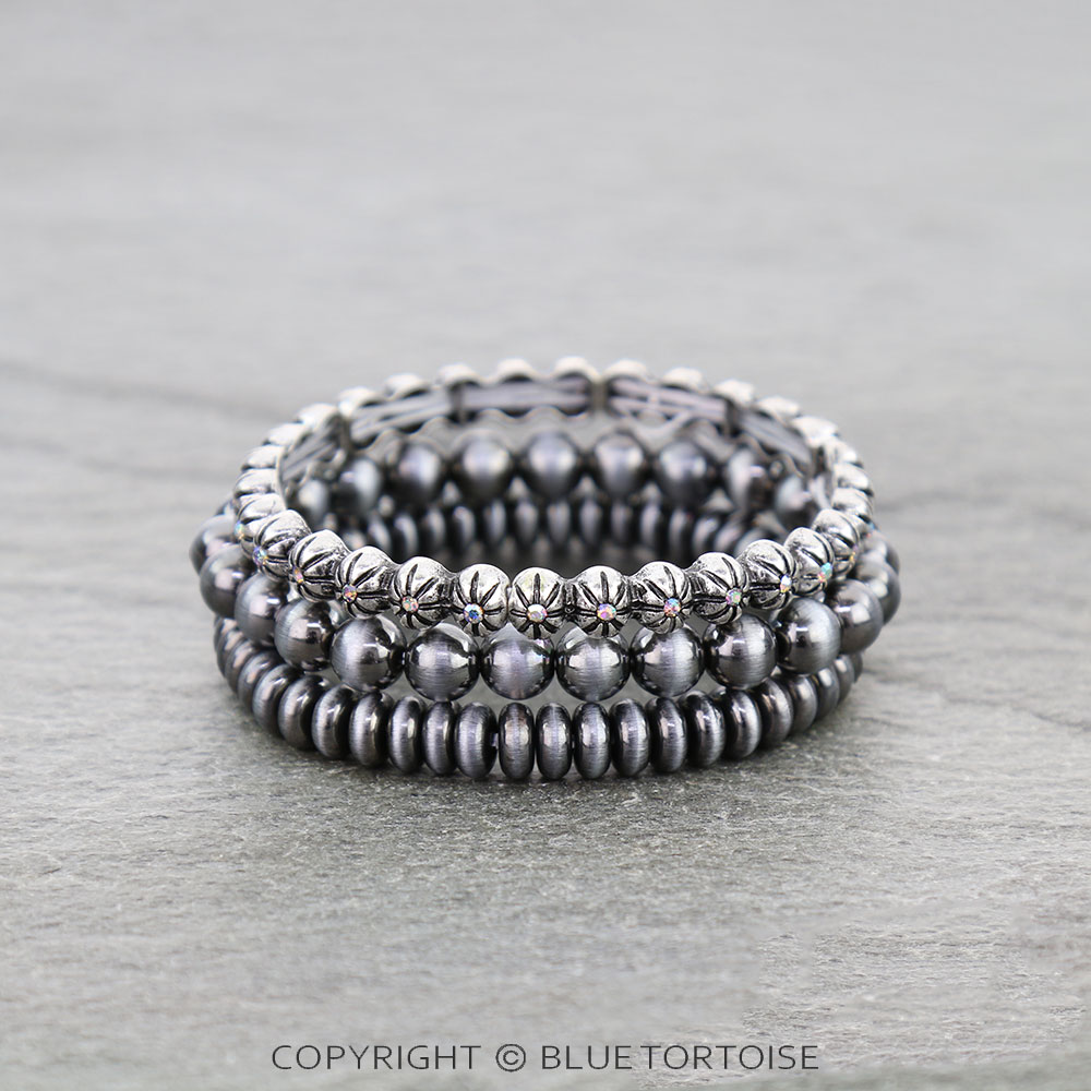 Navajo Style Pearl & Concho Stackable Bracelet