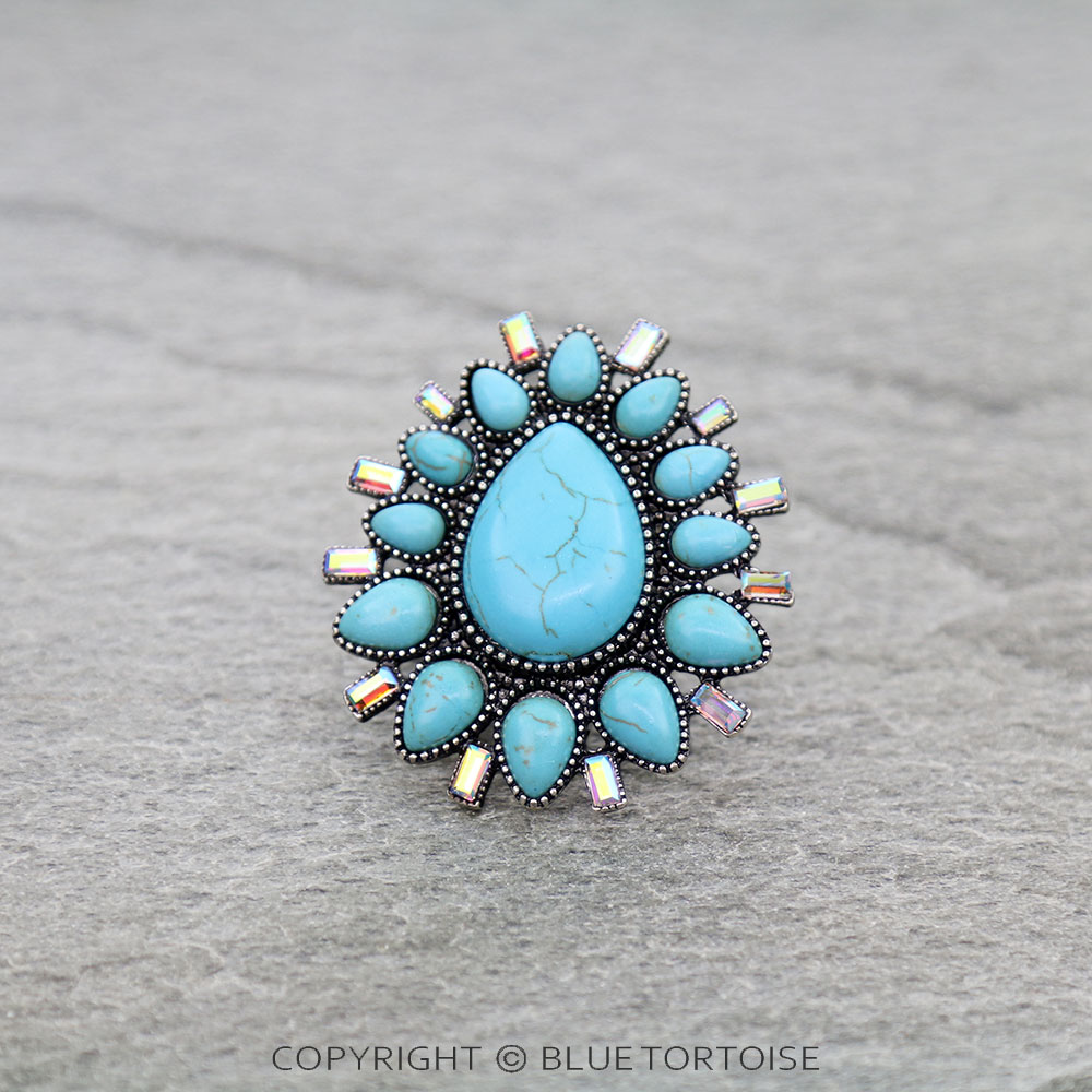 Western Teardrop Concho Stone Adjustable Ring