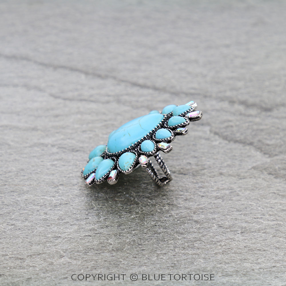Western Teardrop Concho Stone Adjustable Ring - Image 2