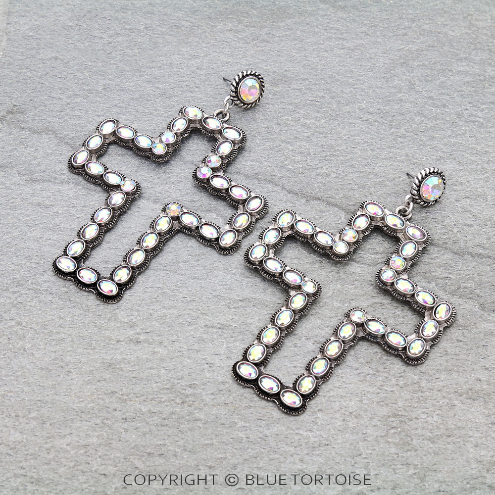 Western Cross Stone Stud Earrings