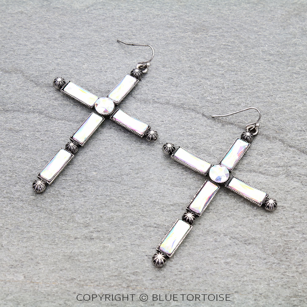 Western Cross Stone Dangle Earrings