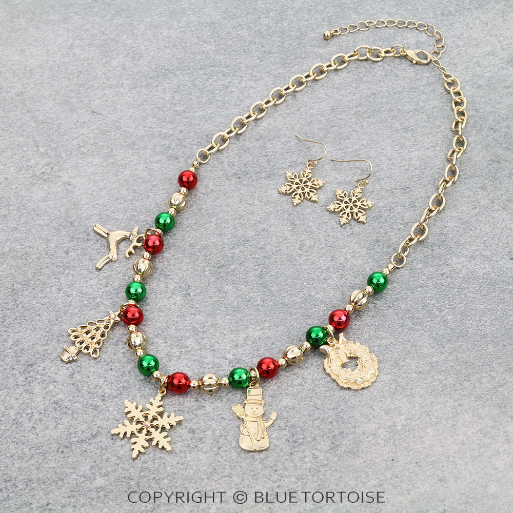 Christmas Theme Charm Necklace Set