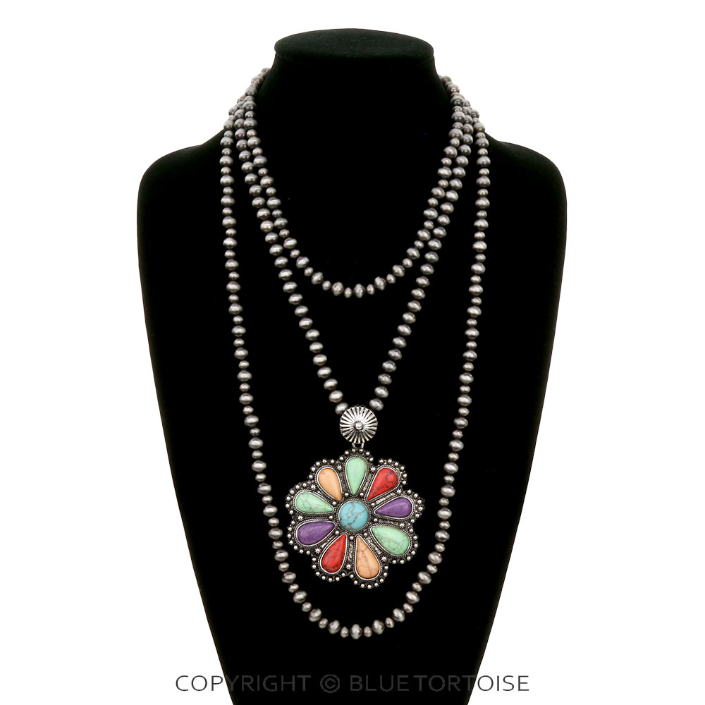 3 Layered Western Concho Stone Necklace - Image 2