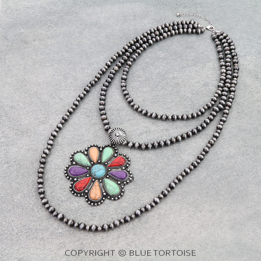 3 Layered Western Concho Stone Necklace