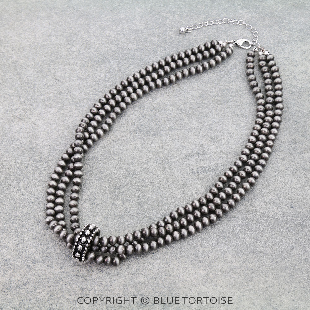 Navajo Style Pearl & Ball TXR Ring Necklace