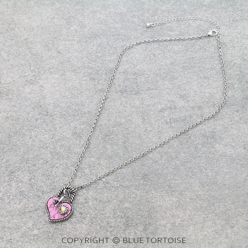 Western Heart Stone Lock Necklace