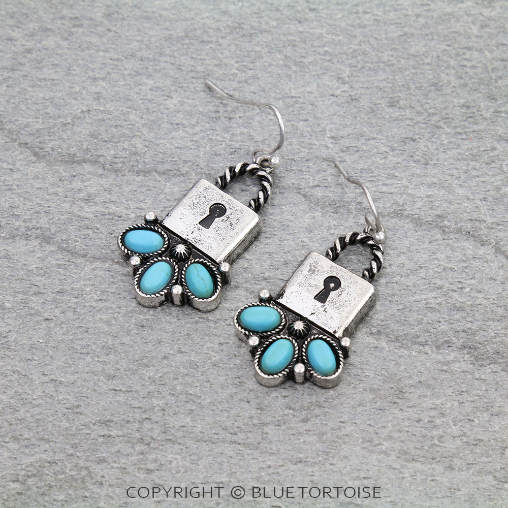 Western Stone Lock Dangle Earrings