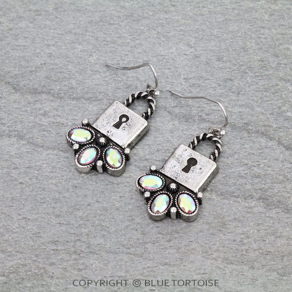 Western Stone Lock Dangle Earrings