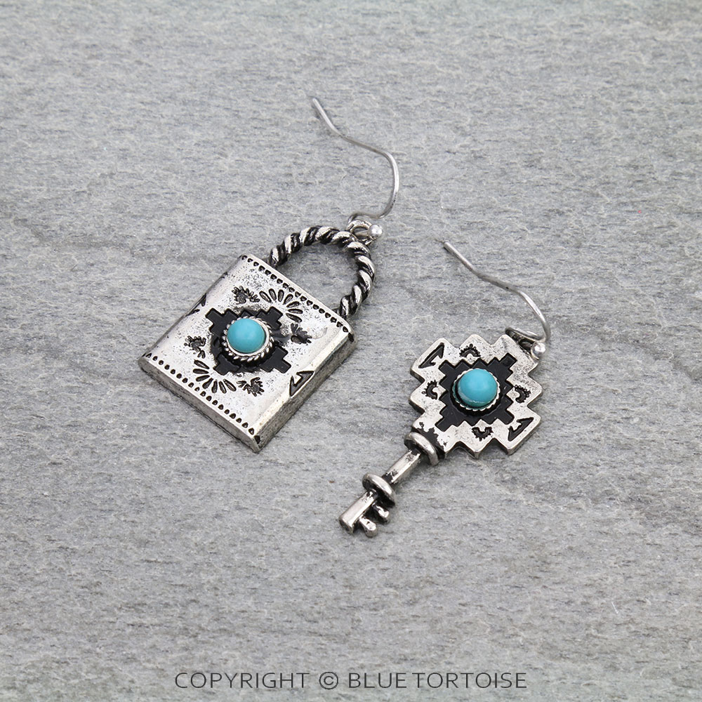 Western Aztec Lock Dangle Earrings