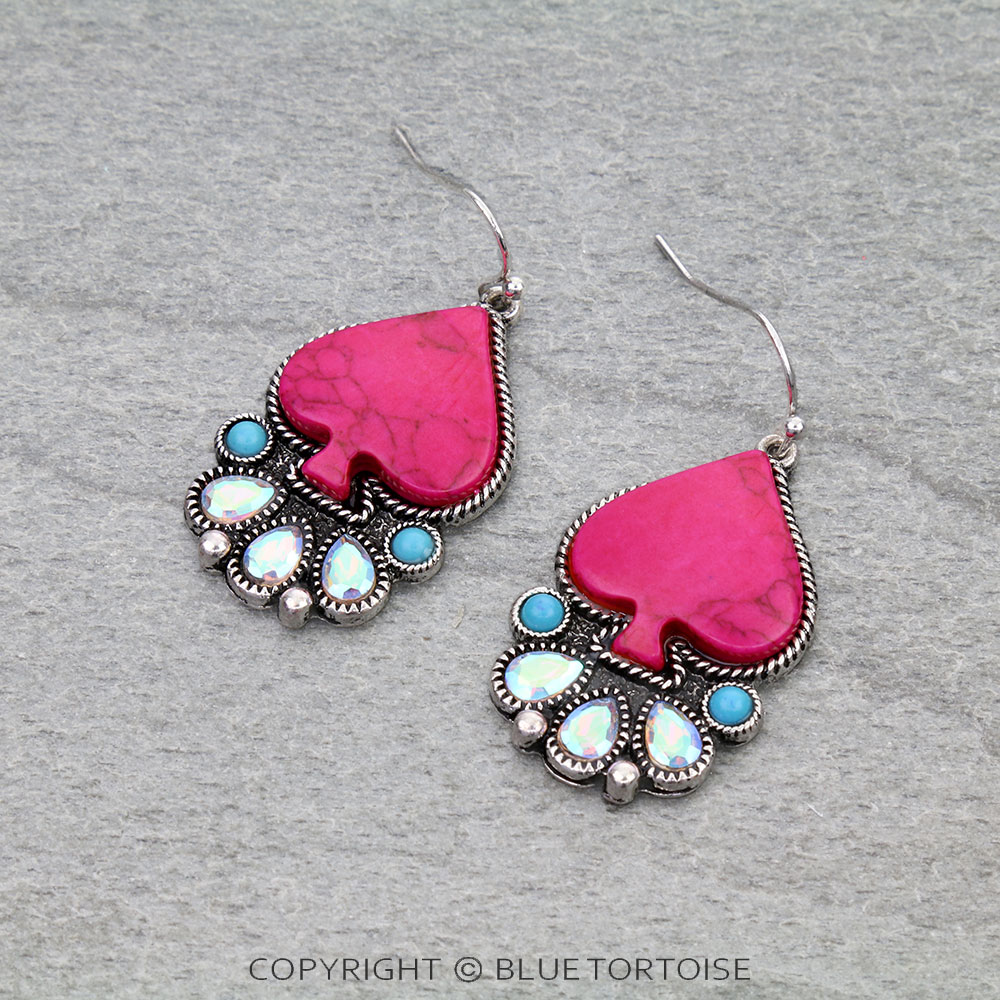 Western Spade Hand Stone Dangle Earrings