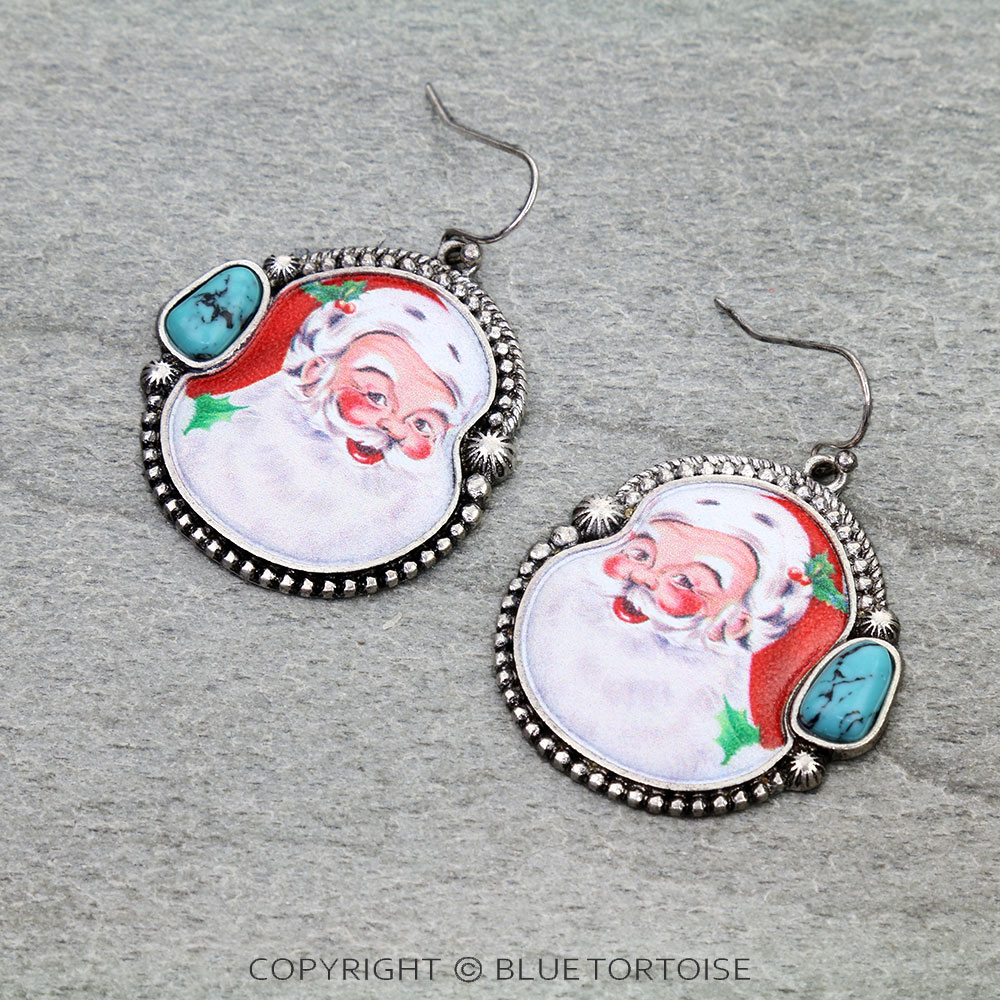 Christmas Santa Print Dangle Earrings