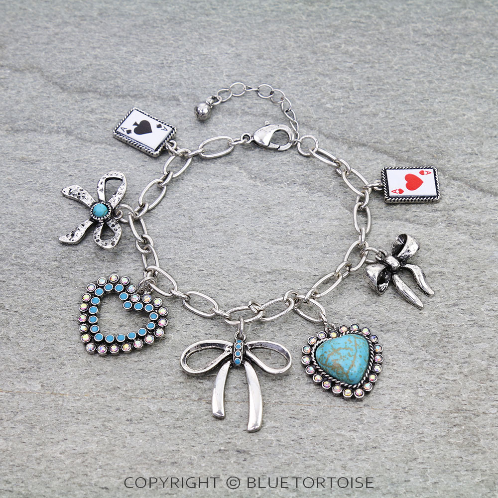 Western Bow Multi Charm Link Bracelet