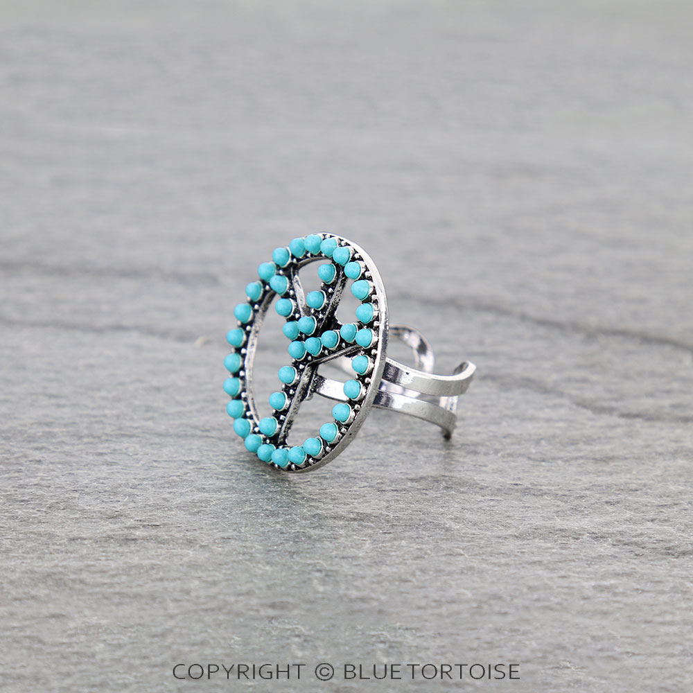 Western Small Peace Sign Cuff Ring - Image 2