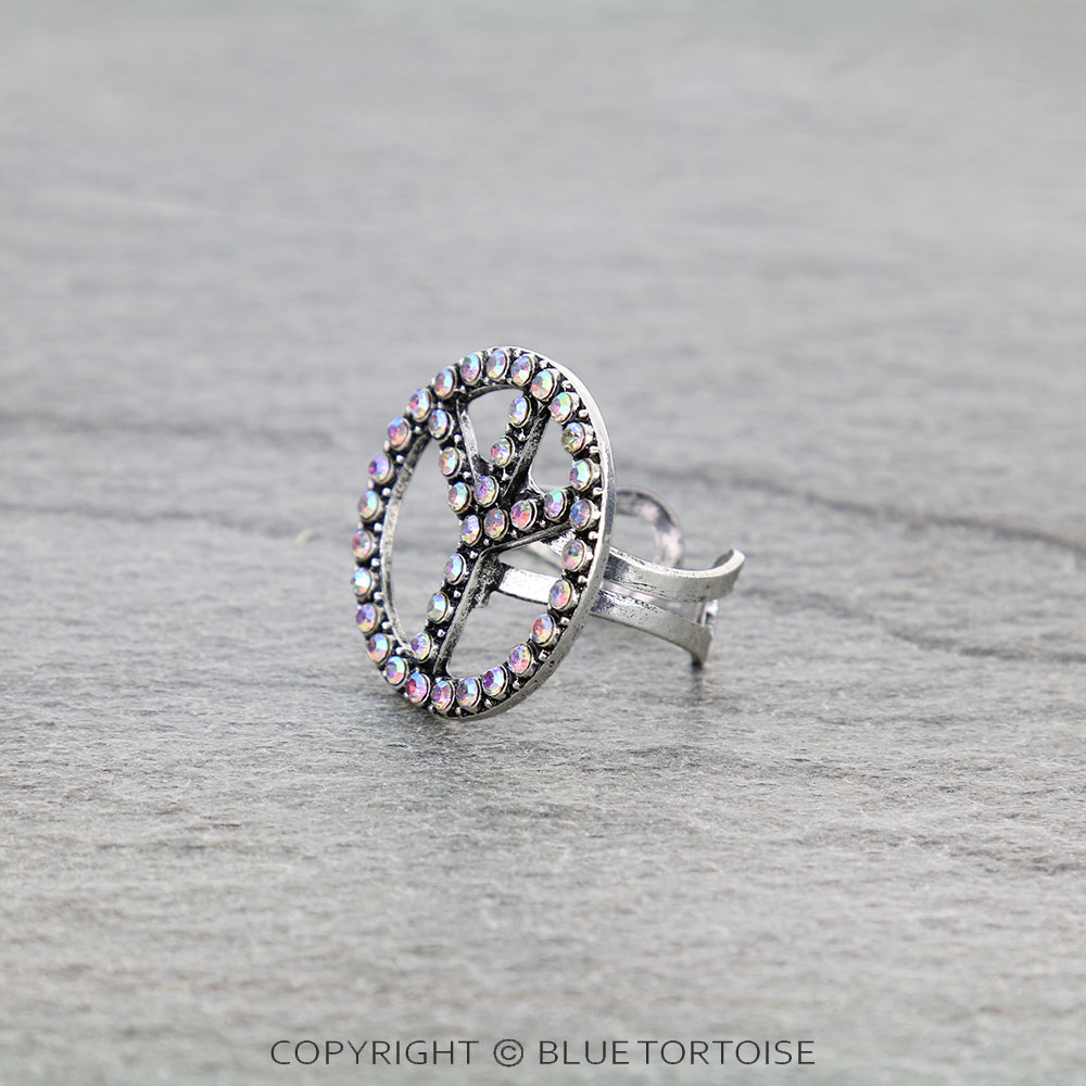 Western Small Peace Sign Cuff Ring - Image 2