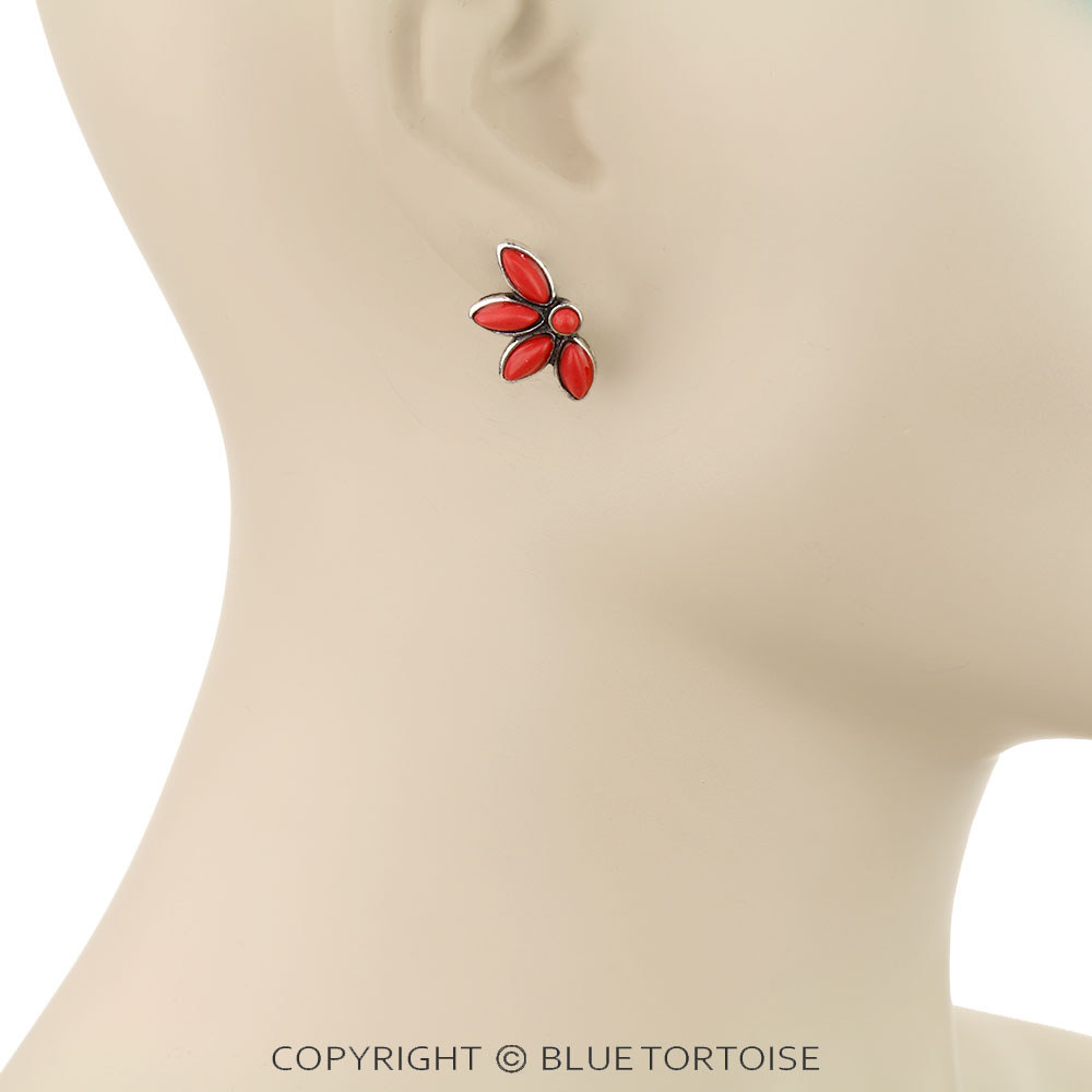 Western Flower Stone Stud Earrings - Image 2