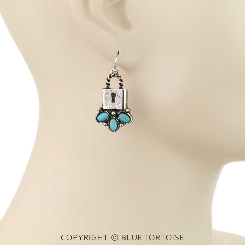 Western Stone Lock Dangle Earrings - Image 2