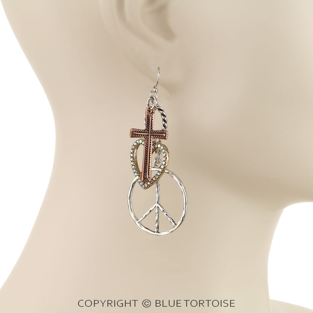 Western Peace Sign Dangle Earrings - Image 2