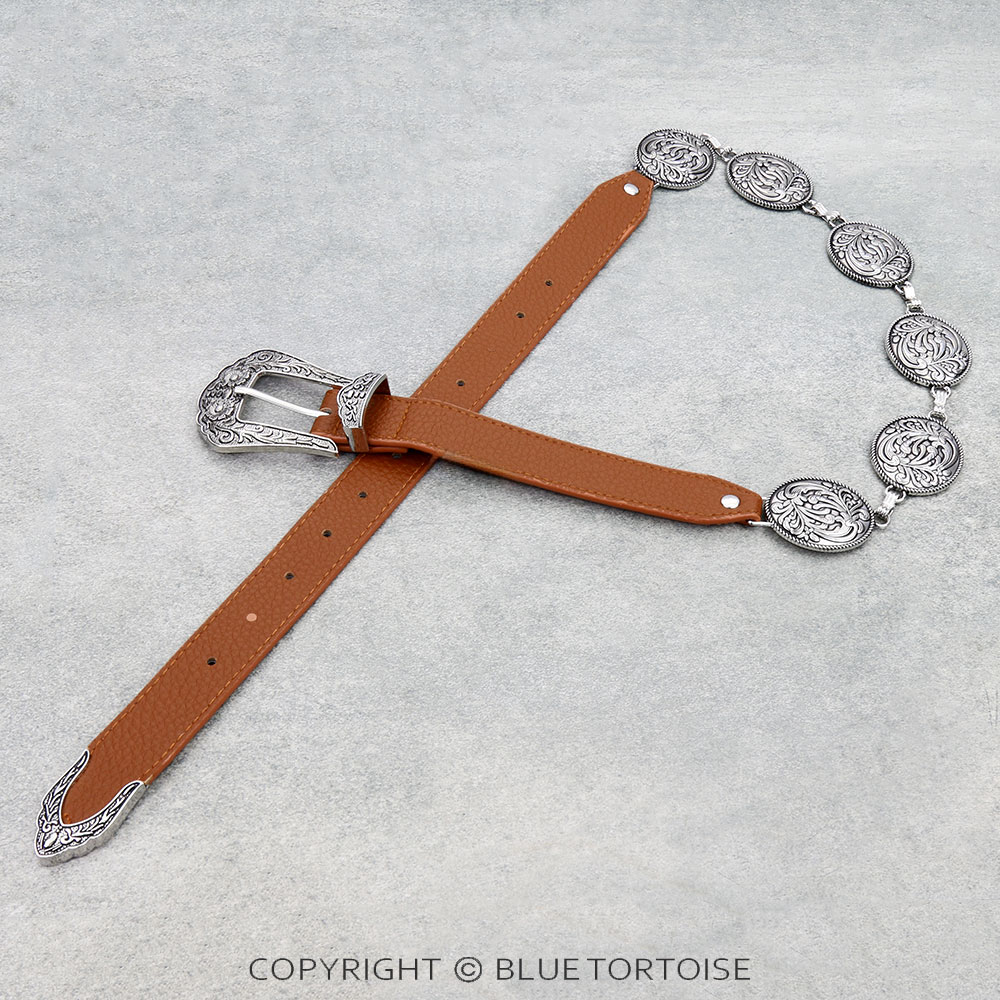 Western Floral Vine Swirl Concho Link Belt