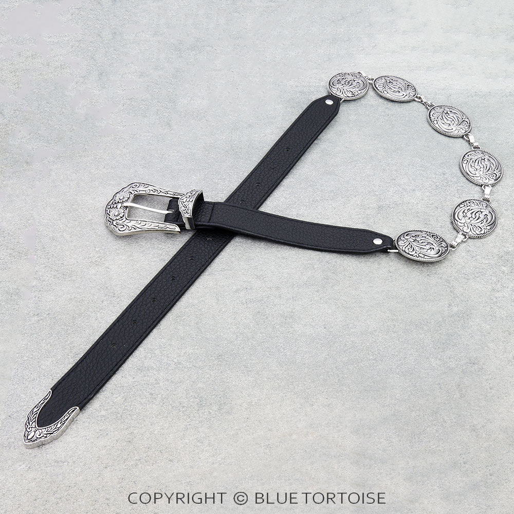 Western Floral Vine Swirl Concho Link Belt
