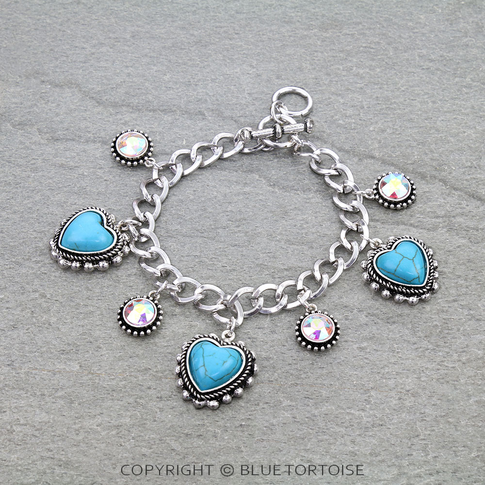 Heart Stone Multi Charm Toggle Bracelet