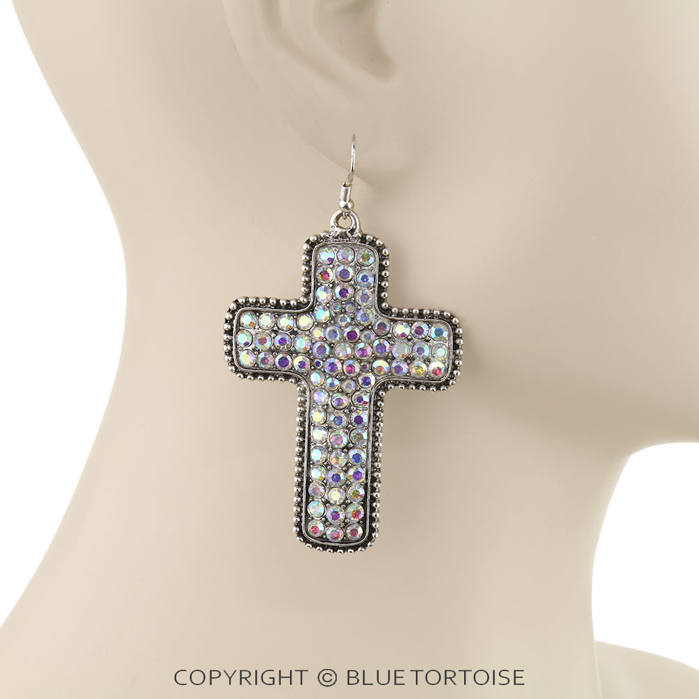 Western Cross Stone Dangle Earrings - Image 2