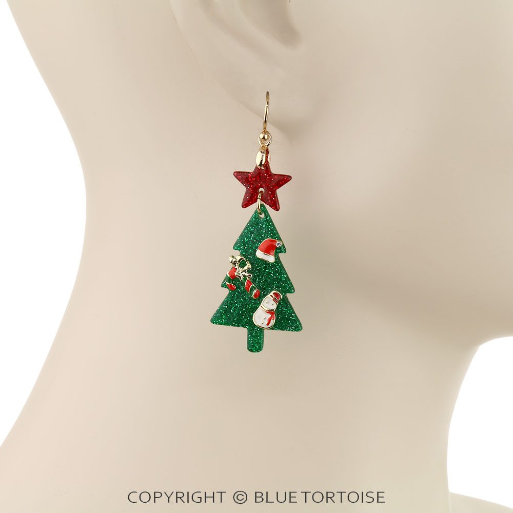 Christmas Tree Resin Dangle Earrings - Image 2