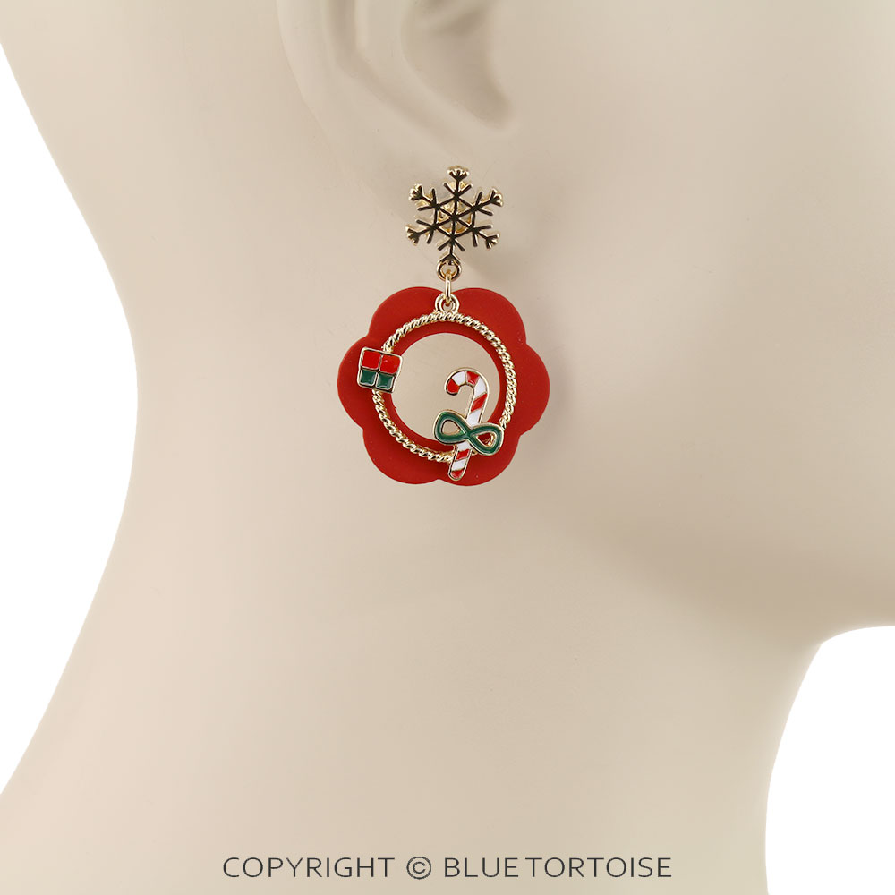 Christmas Candy Cane with Snowflake Stud Earrings - Image 2