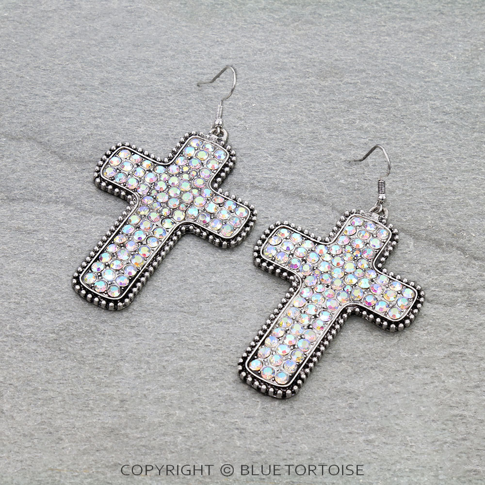 Western Cross Stone Dangle Earrings