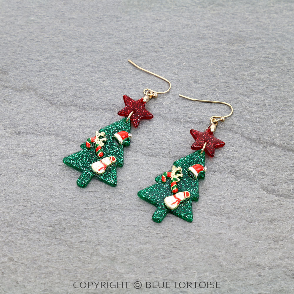 Christmas Tree Resin Dangle Earrings