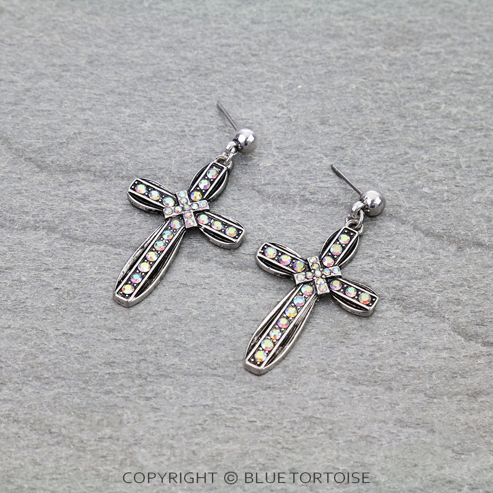 Western Cross Stone Stud Earrings