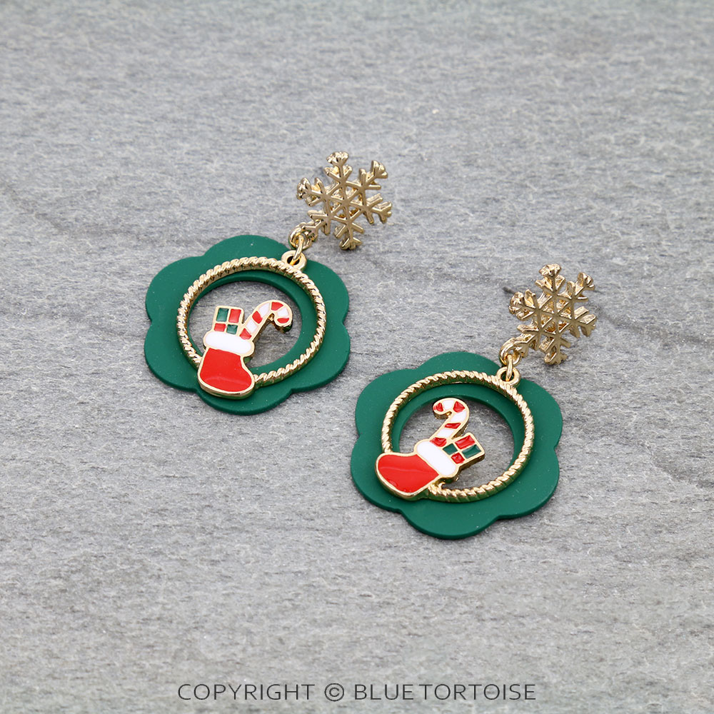 Christmas Candy Cane with Snowflake Stud Earrings