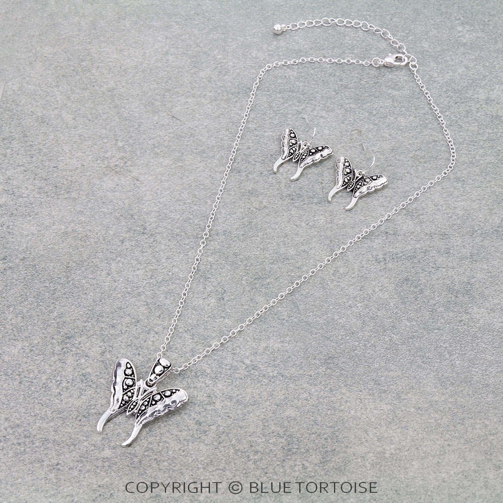 Hammered TXR Butterfly Necklace Set