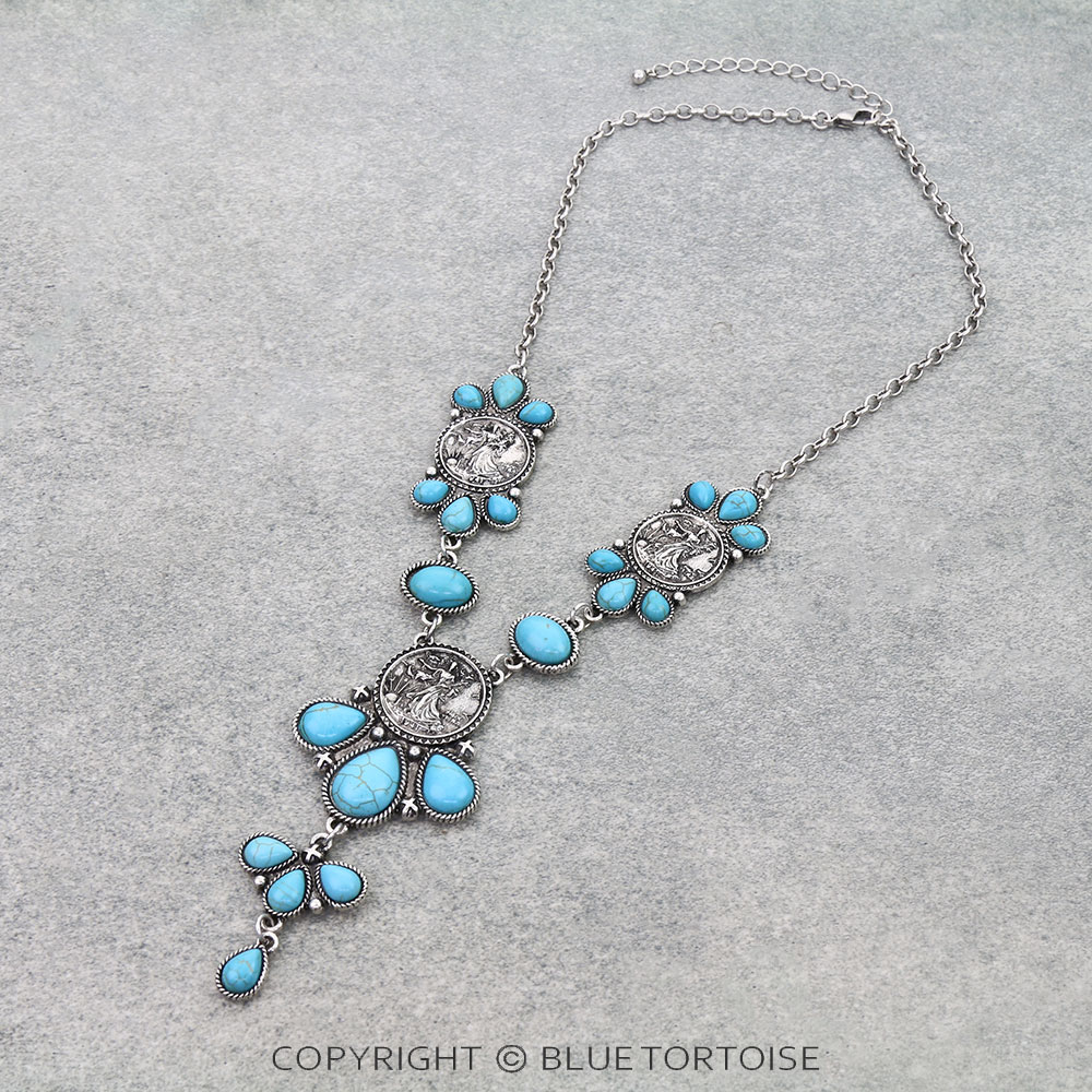 Western Coin Semi Stone Y Necklace