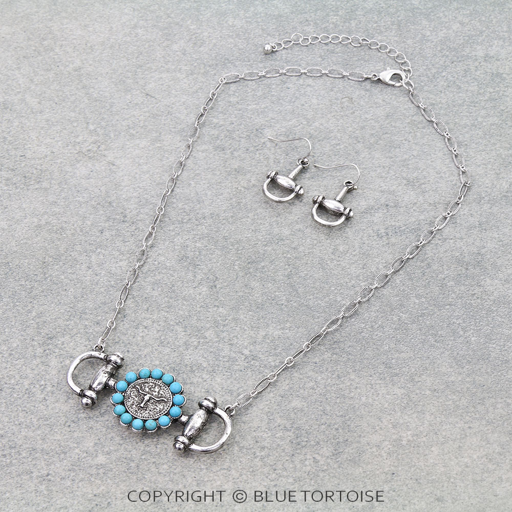 Western Steer Skull Horsebit Necklace Set