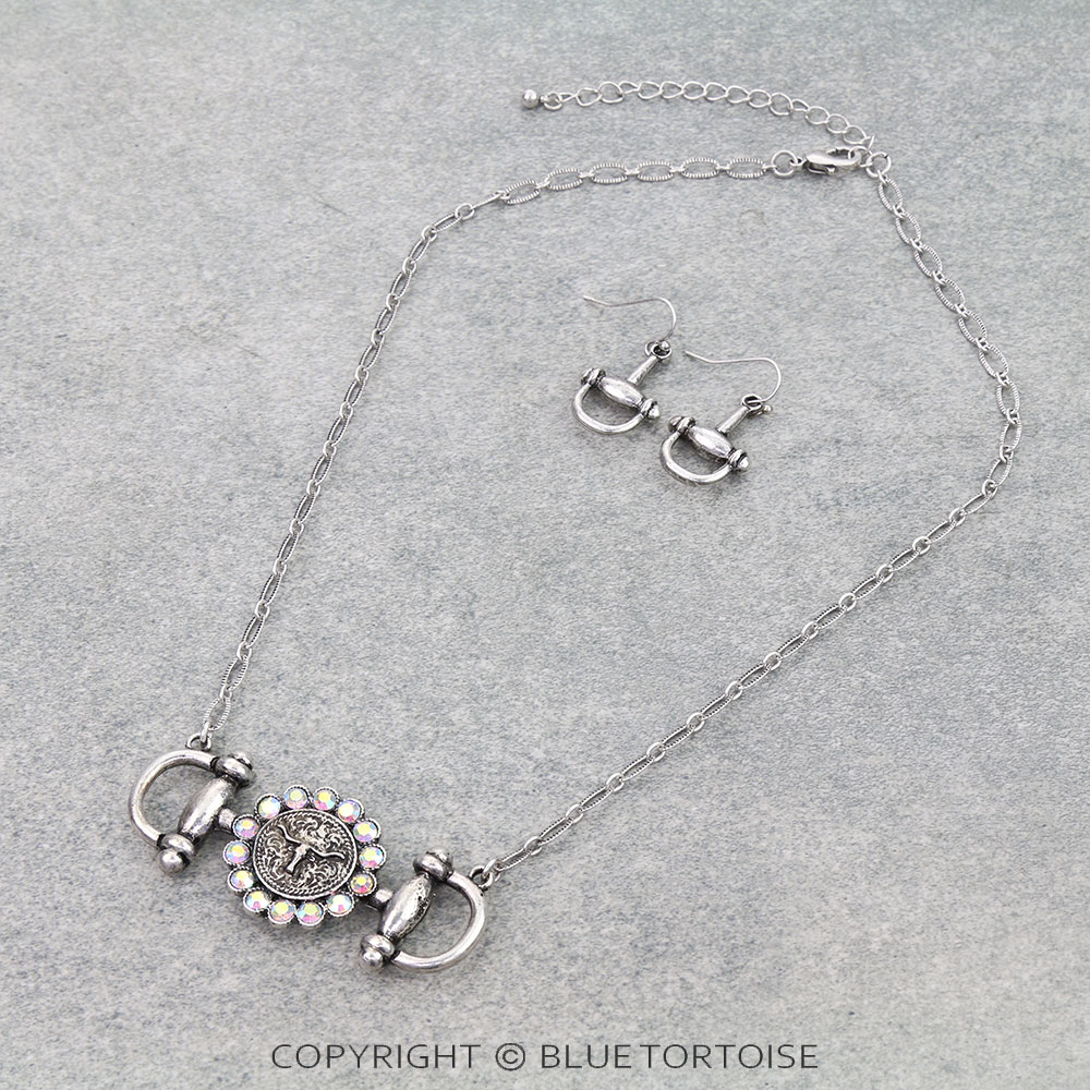 Western Steer Skull Horsebit Necklace Set