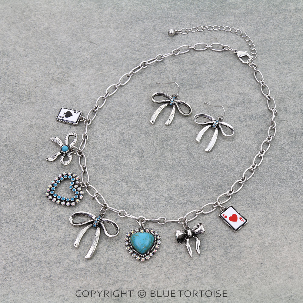 Western Bow Multi Charm Necklace Set