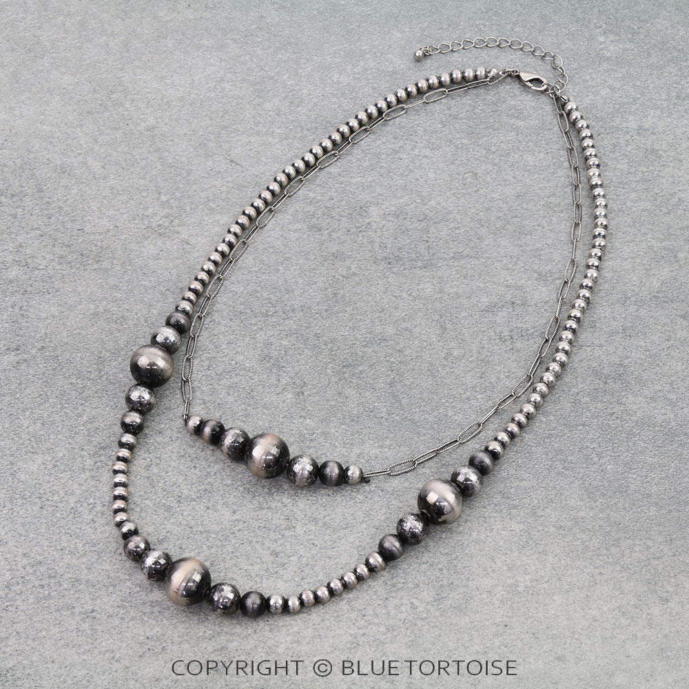 2 Layered Navajo Style Pearl Necklace