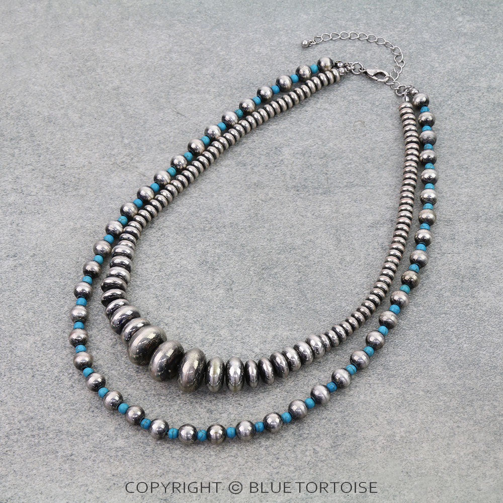 2 Layered Navajo Style Pearl w/ Bead Necklace