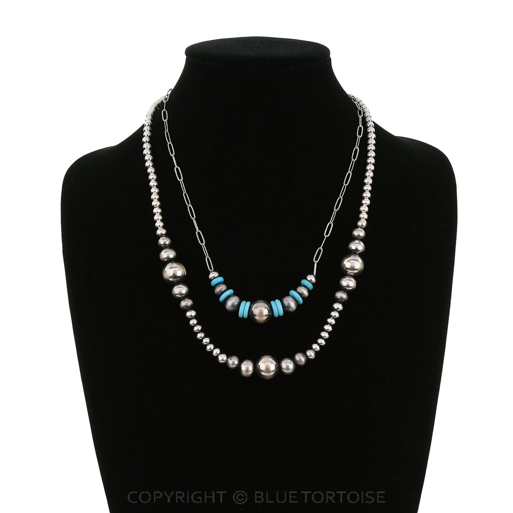 2 Layered Navajo Style Pearl Necklace - Image 2