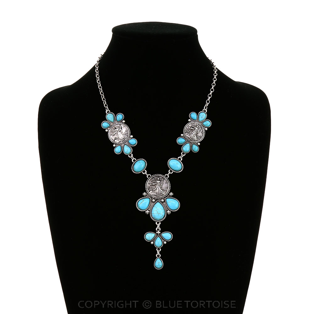 Western Coin Semi Stone Y Necklace - Image 2
