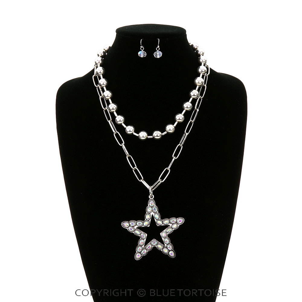 2 Layered Star Pendant Necklace Set - Image 2